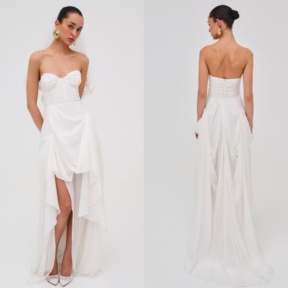 For Love & Lemons White June Strapless Draped Maxi Dress